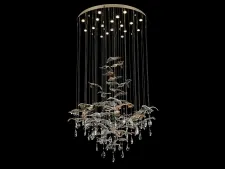 NEWPORT 8200 8220/80 С gold polished , Люстра, Gold polished Сlear glass+ gold glass D89*H150 cm GU4 18*5W (Возможна замена на белое основание по запросу.)